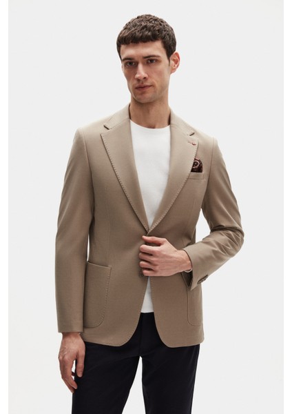 Ds Damat Slim Fit Bej Örme Kumaş Ceket