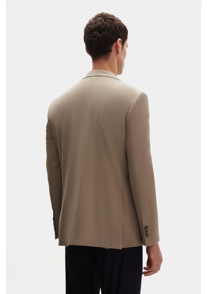 Ds Damat Slim Fit Bej Örme Kumaş Ceket