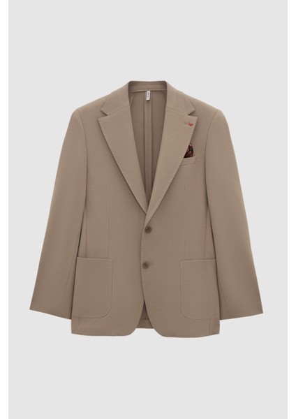 Ds Damat Slim Fit Bej Örme Kumaş Ceket