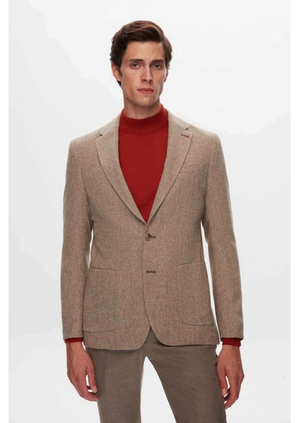 Ds Damat Slim Fit Vizon Armürlü Kumaş Ceket