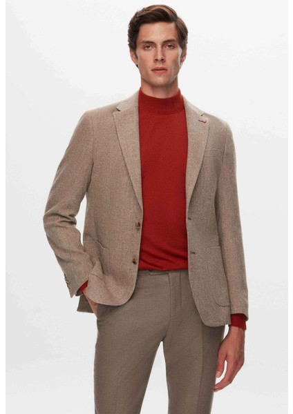 Ds Damat Slim Fit Vizon Armürlü Kumaş Ceket