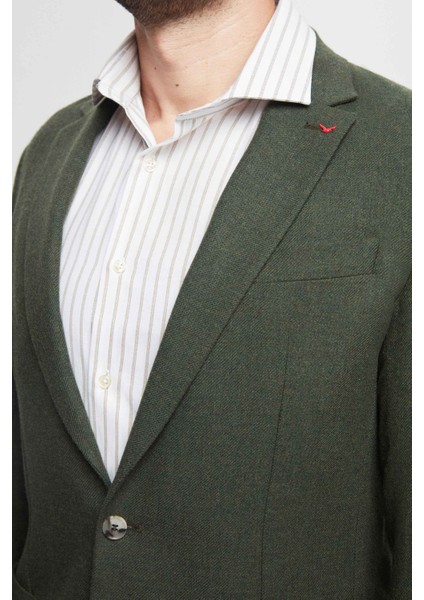 Ds Damat Regular Fit Yeşil Armürlü Çift Yırtmaçlı Yünlü Blazer Kumaş Ceket