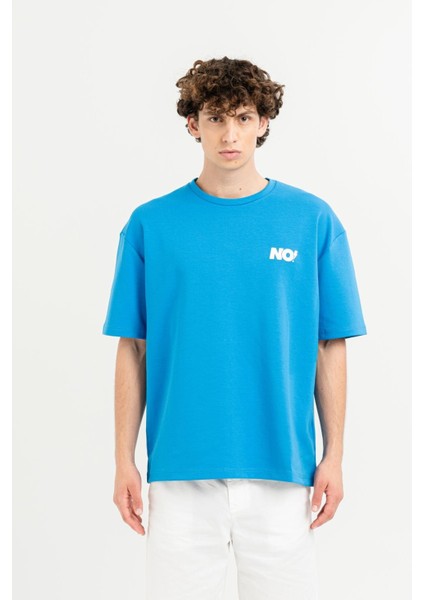 Bisiklet Yaka Göğsü Baskılı Overize Basic Erkek T-Shirt