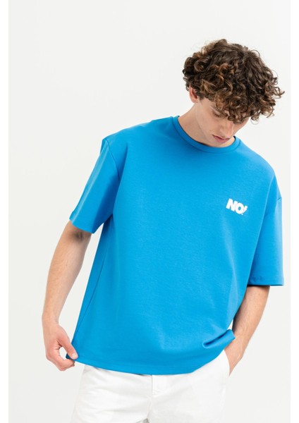 Bisiklet Yaka Göğsü Baskılı Overize Basic Erkek T-Shirt modelleri