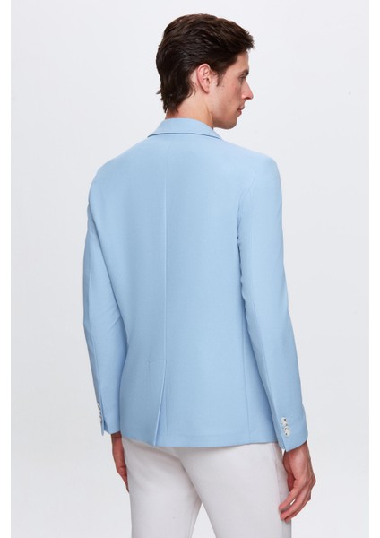 Slim Fit Koyu Mavi Armürlü Uçan Blazer Kumaş Ceket fırsatları