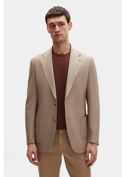 Ds Damat Regular Fit Bej Düz Kumaş Ceket
