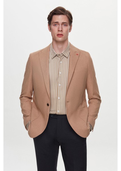Slim Fit Kahverengi Armürlü Uçan Blazer Kumaş Ceket fiyatları