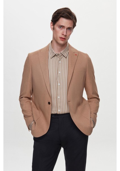 Slim Fit Kahverengi Armürlü Uçan Blazer Kumaş Ceket fırsatları