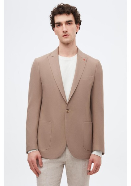 Slim Fit Vizon Armürlü Uçan Blazer Kumaş Ceket