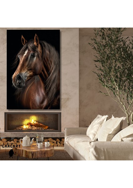 Tekli Dikey Kanvas Duvar Tablosu Koyu Kahverengi Asil At