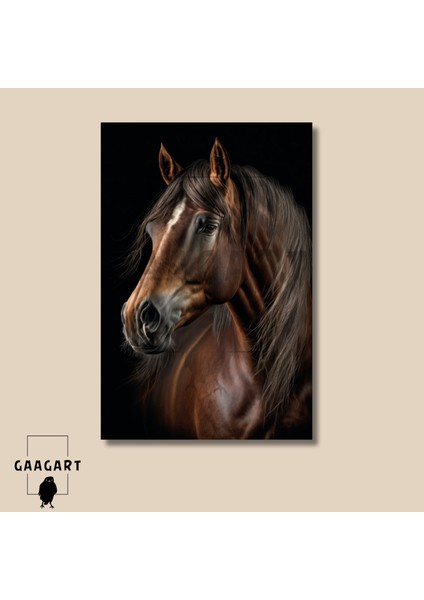 Tekli Dikey Kanvas Duvar Tablosu Koyu Kahverengi Asil At modelleri