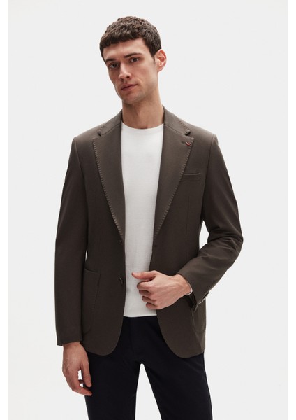 Ds Damat Slim Fit Haki Örme Kumaş Ceket