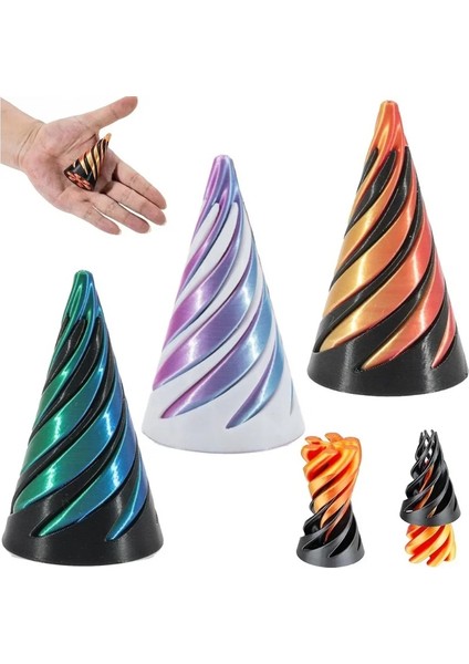 3D Baskılı Spiral Koni Oyuncak Heykeli Geçmeli Piramit Oyuncak Mini Girdap Iplik Illüzyonu (Yurt Dışından)