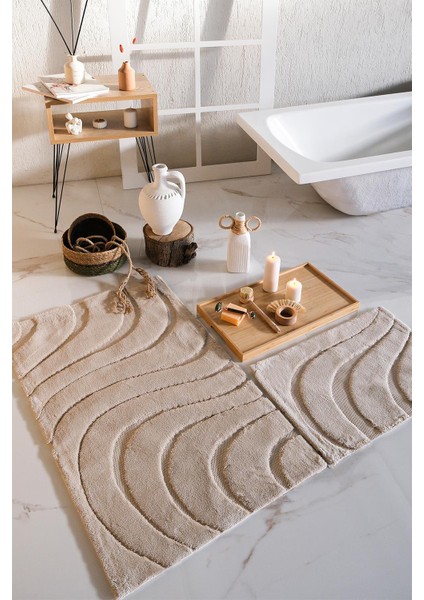 Hcw Vaven Bej Pamuk Viskon 2 Parça Banyo Paspas Seti 40*60+60*100 cm