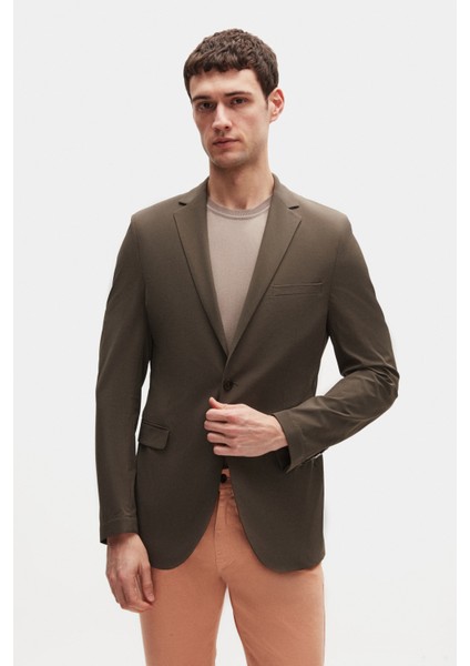 Ds Damat Slim Fit Haki Çizgili Kumaş Ceket