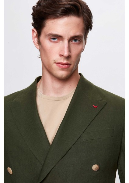 Ds Damat Regular Fit Haki Düz Kumaş Ceket