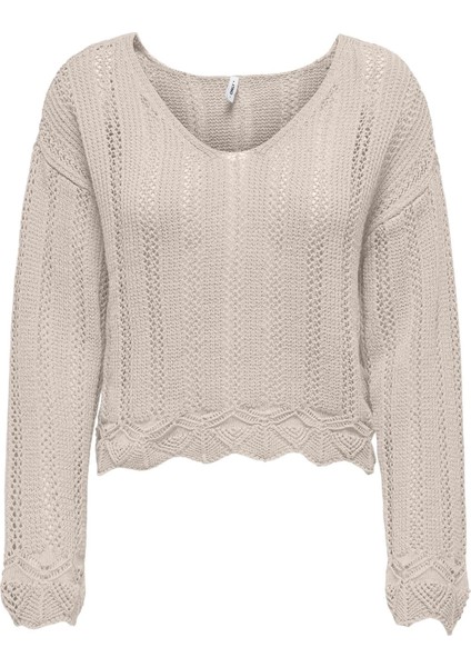 Kadın Regular Fit V Yaka Bej Örme Kazak - 15339529 fırsatları
