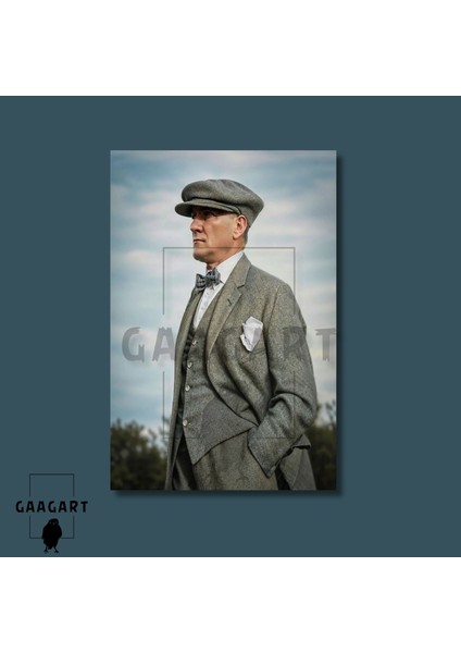 Tekli Dikey Kanvas Duvar Tablosu Elleri Ceplerinde Atatürk modelleri