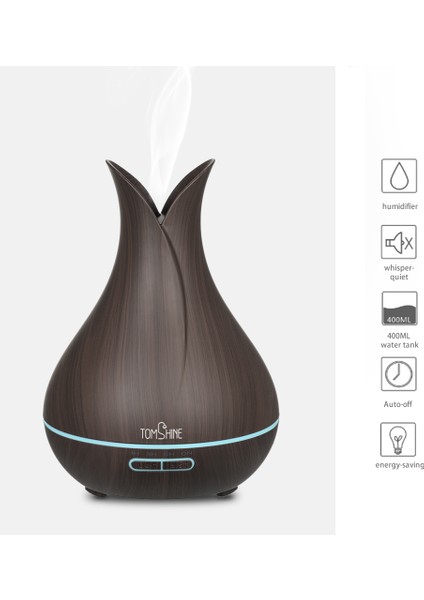 Ultrasonik Aromaterapi Difüzör 400 ml 7 Renk Işık Otomatik Kapanmalı Nemlendirici (Yurt Dışından)