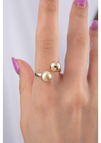 14 Ayar Altın Mini Ikiz Topçuklar Yüzük