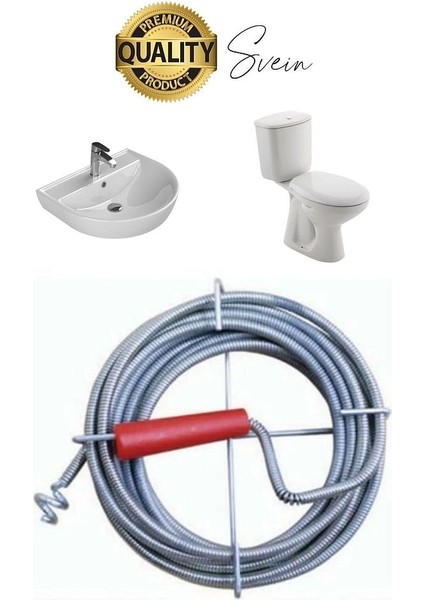 Premium 12 Metre 9mm Tıkanıklık Kanal Klozet Gider Açıcı Boru Temizleme Spiral Tel Susta Manuel Uç