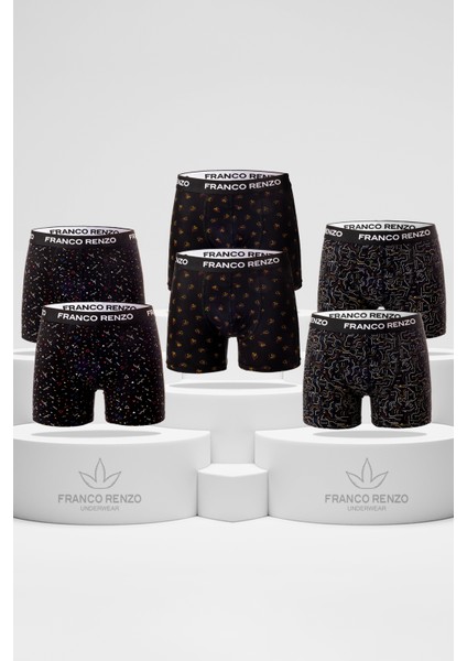 Erkek 6'lı Lüx Kutulu Pamuklu ve Likralı Desenli Boxer