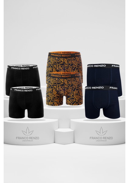 Erkek 6'lı Lüx Kutulu Pamuklu ve Likralı Desenli Boxer