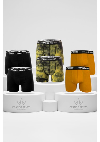 Erkek 6'lı Lüx Kutulu Pamuklu ve Likralı Desenli Boxer