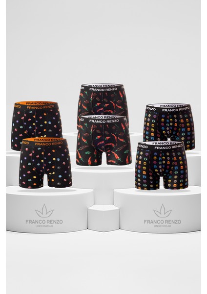 Erkek 6'lı Lüx Kutulu Pamuklu ve Likralı Desenli Boxer