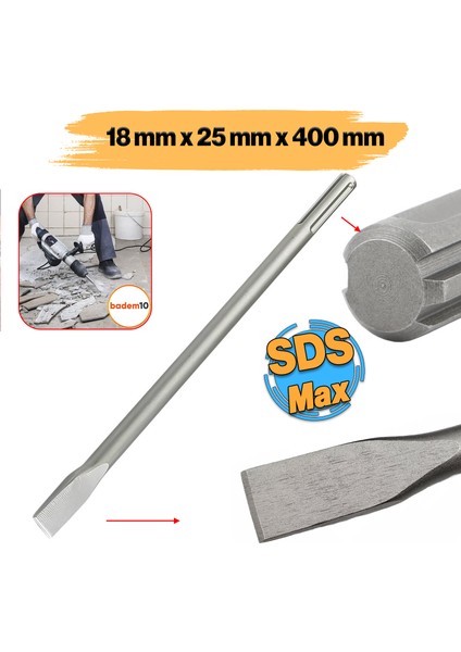 Sds Max Şaftlı Keski 18 mm x 400 mm x 25 mm Hilti Ucu Beton Taş Kaya Kırıcı Kırma Adaptörü