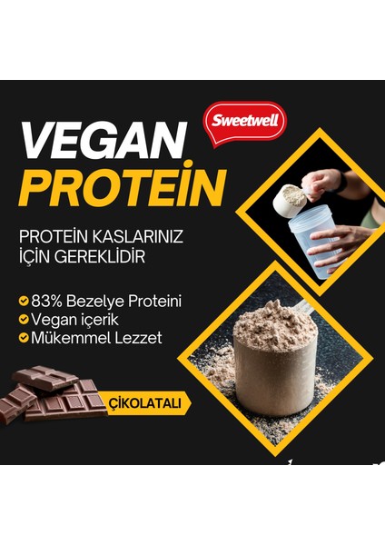 Çikolata Aromalı Vegan Bezelye Proteini Tozu 400 gr x 3 Adet - %83 Protein Içerir Pae Protein Powder Chocolate