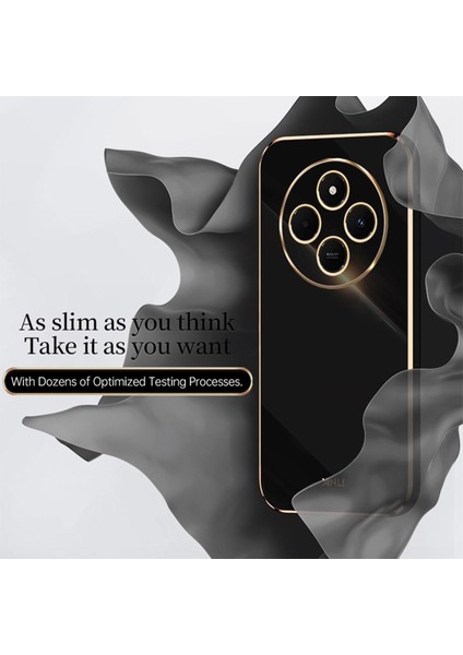 Xiaomi Redmi 14C Kılıf Kamera Korumalı Parlak Gold Altın Işlemeli Kenarlı Yumuşak Silikon Kapak