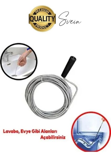 Premium 5 Metre 9mm Tıkanıklık Kanal Klozet Gider Açıcı Boru Temizleme Spiral Tel Susta Manuel Uç fiyatları