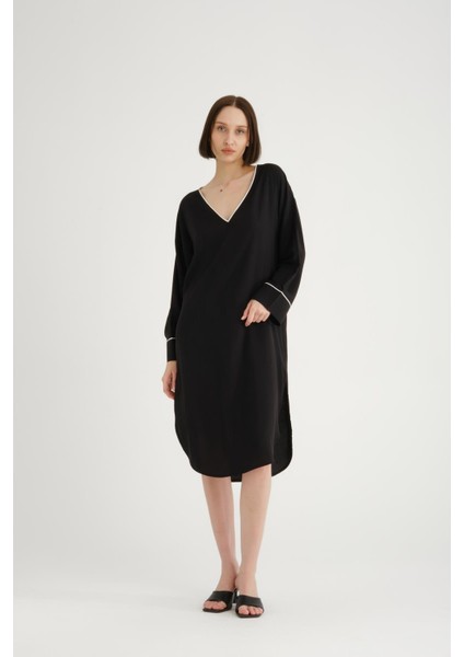 Uzun Kollu V Yaka Midi Kaftan - Plaj Giyim Için Ideal