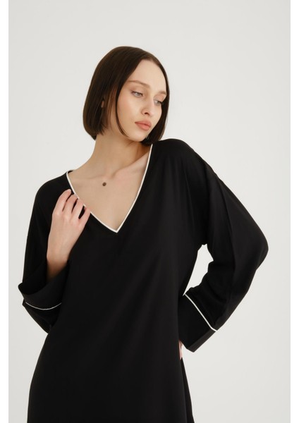 Uzun Kollu V Yaka Midi Kaftan - Plaj Giyim Için Ideal