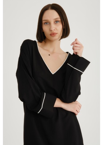 Uzun Kollu V Yaka Midi Kaftan - Plaj Giyim Için Ideal