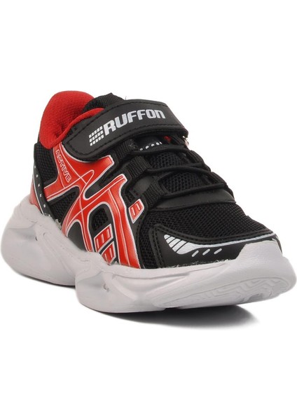 Siyah Kırmızı Cırtlı Fileli Hafif Unisex Çocuk Spor Ayakkabı F