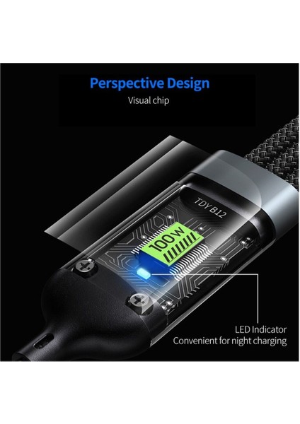 1,2 M 3'ü 1 Arada Şarj Kablosu USB A'dan Ip+Type-C+Micro USB 5A Gösterge Işıklı Hızlı Şarj Kablosu