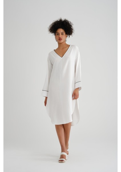 Uzun Kollu V Yaka Midi Kaftan - Plaj Giyim Için Ideal