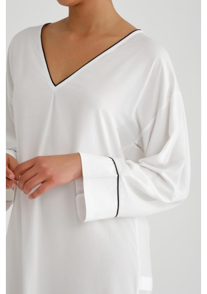 Uzun Kollu V Yaka Midi Kaftan - Plaj Giyim Için Ideal