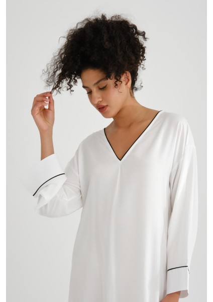 Uzun Kollu V Yaka Midi Kaftan - Plaj Giyim Için Ideal