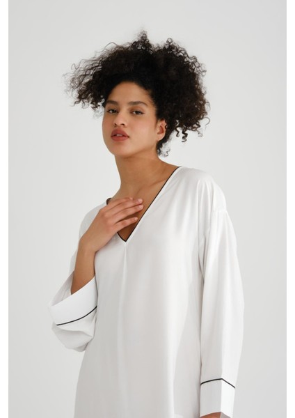 Uzun Kollu V Yaka Midi Kaftan - Plaj Giyim Için Ideal