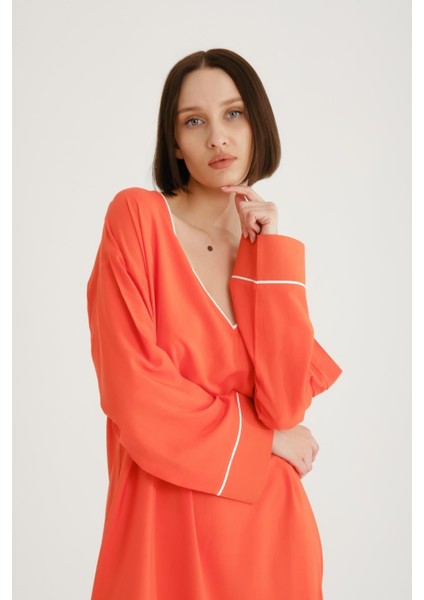 Uzun Kollu V Yaka Midi Kaftan - Plaj Giyim Için Ideal
