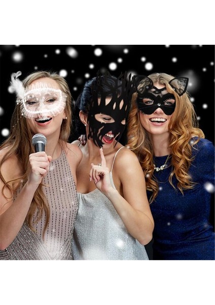 Beyaz Renk Yandan Tüylü Inci Işlemeli Taşlı Dantelli Parti Maskesi 17x12 Cm modelleri