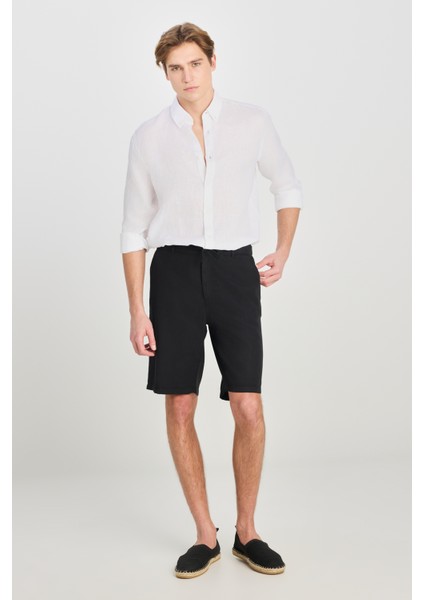 Relaxed Fit Geniş Kesim Lastik Bel Detaylı Esnek Siyah Chino Şort fiyatları