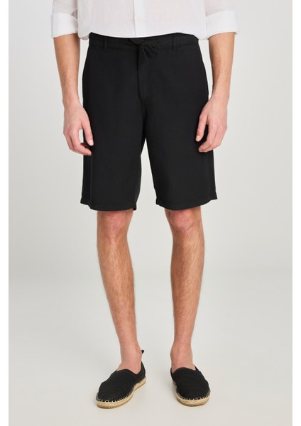 Relaxed Fit Geniş Kesim Lastik Bel Detaylı Esnek Siyah Chino Şort modelleri