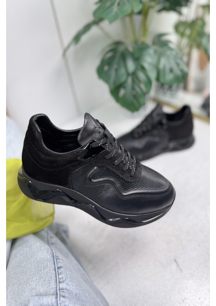 Günlük Erkek Ayakkabı Deri Bağcıklı Yüksek Taban Süet ve Desen Detay Bilek Destek Sneaker 720