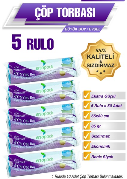 Ersopack Büyük Boy Çöp Torbası 5 Rulo