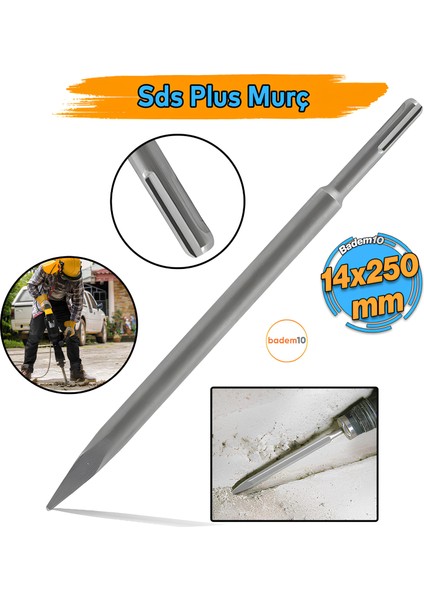 Matkap Uyumlu Sds Plus Murç Uç Kırıcı Keski Beton Kaya Taş Maden Delici Hilti Ucu 14 cm 25 cm 250 mm