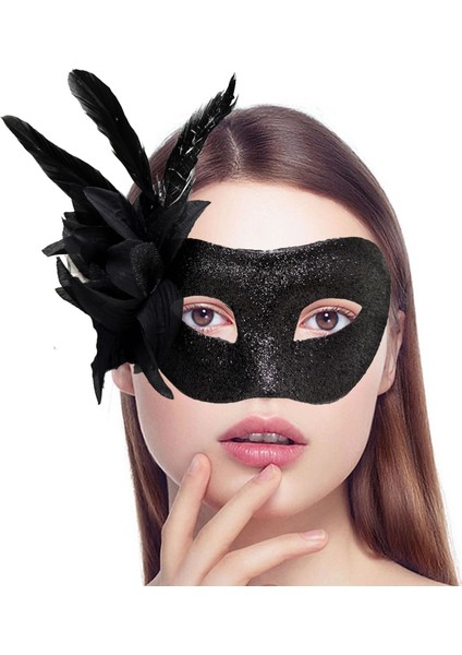 Siyah Renk Metalize Sim Görünümlü Parlak Tüylü Parti Maskesi 22x19 Cm fiyatları